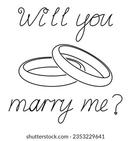 Wedding rings contour black,vector illustration on an isolated white background.
