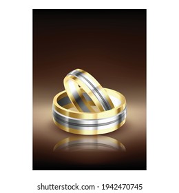 Wedding Rings Creative Promotional Banner Vector. Golden Rings For Married Couple Husband And Wife Advertising Poster. Jewelery Accessories, Hand Finger Decoration Style Concept Template Illustration