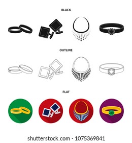 Wedding rings, cuff links, diamond necklace, women ring with a stone. Jewelery and accessories set collection icons in black,flat,outline style vector symbol stock illustration web.