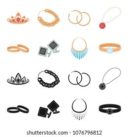 Wedding rings, cuff links, diamond necklace, women ring with a stone. Jewelery and accessories set collection icons in black,cartoon style vector symbol stock illustration web.