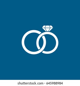 Wedding Rings With Diamond Flat Icon On Blue Background