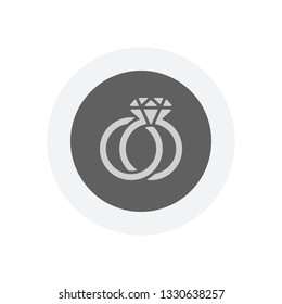 Wedding rings with diamond, icon. Icon in colored circle with gray bold border. Web button, modern flat design