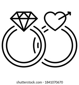 Wedding rings with diamond linked together in the symbol of marriage flat vector icon 