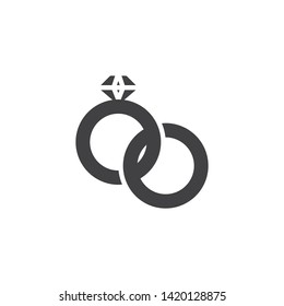 Wedding Rings With Diamond Vector Icon. Filled Flat Sign For Mobile Concept And Web Design. Couple Engagement Rings Glyph Icon. Symbol, Logo Illustration. Vector Graphics