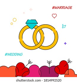 Wedding rings filled line vector icon, simple illustration, related bottom border.