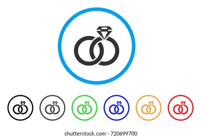 Wedding Rings With Gem rounded icon. Style is a flat wedding rings with gem grey symbol inside light blue circle with black, gray, green, blue, red, orange variants.