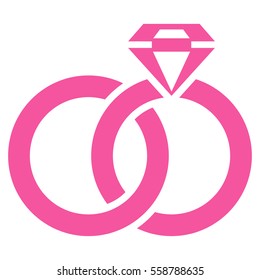 Wedding Rings With Gem vector icon. Flat pink symbol. Pictogram is isolated on a white background. Designed for web and software interfaces.