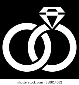Wedding Rings With Gem vector icon. Flat white symbol. Pictogram is isolated on a black background. Designed for web and software interfaces.