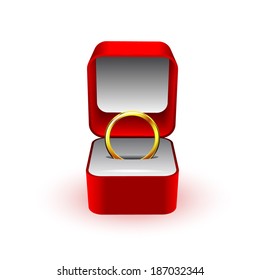 wedding rings in a gift box on white background 