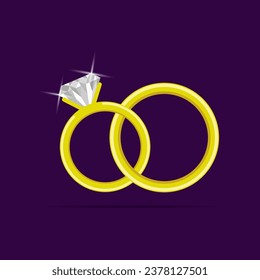 Hochzeitsringe aus Gold. Diamantring für die Braut. Vektordesign. 