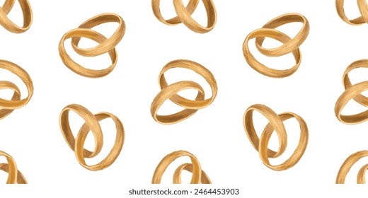 Wedding rings, gold, two,watercolor, seamless pattern, love, union, marriage, newlyweds,vector, white background, hand drawn,wallpaper,paper,wrapper