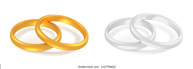 Wedding rings golden and silver metal. Vector illustration