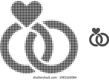 Wedding rings halftone dot icon illustration. Halftone array contains circle dots. Vector illustration of wedding rings icon on a white background. Flat abstraction for wedding rings pictogram.