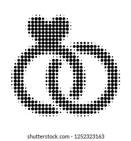 Wedding rings halftone dotted icon. Halftone array contains round pixels. Vector illustration of wedding rings icon on a white background.