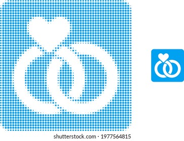 Wedding rings halftone dotted icon illustration. Halftone pattern contains round pixels. Vector illustration of wedding rings icon on a white background. Flat abstraction for wedding rings pictogram.