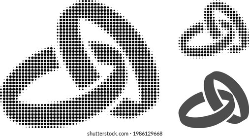 Icono de punto medio de los anillos de bodas. El patrón de semitono contiene elementos redondos. Icono vectorial de anillos de boda en un fondo blanco.