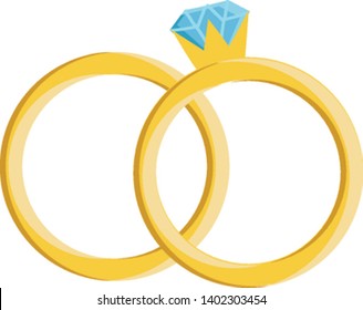 Anillos de boda diseño dibujado a mano, ilustración, vector sobre fondo blanco.