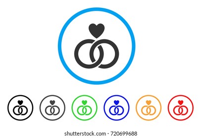 Wedding Rings With Heart rounded icon. Style is a flat wedding rings with heart gray symbol inside light blue circle with black, gray, green, blue, red, orange color versions.