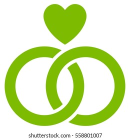 Wedding Rings With Heart vector icon. Flat eco green symbol. Pictogram is isolated on a white background. Designed for web and software interfaces.