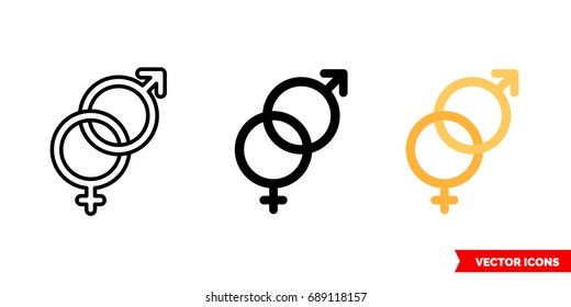 Wedding rings icon of 3 types: color, black and white, outline. Isolated vector sign symbol.