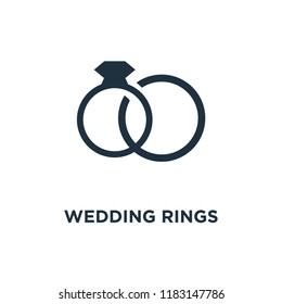 Wedding rings icon. Black filled vector illustration. Wedding rings symbol on white background. Can be used in web and mobile.