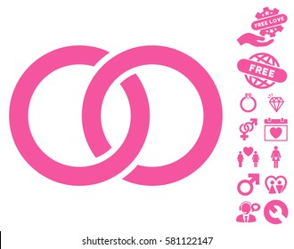 Wedding Rings icon with bonus passion graphic icons. Vector illustration style is flat iconic pink symbols on white background.