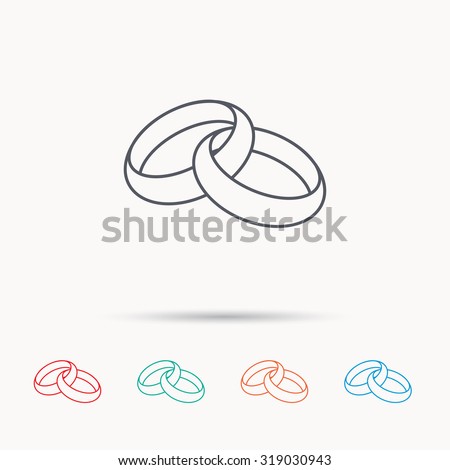 Wedding rings icon. Bride and groom jewelery sign. Linear icons on white background. Vector