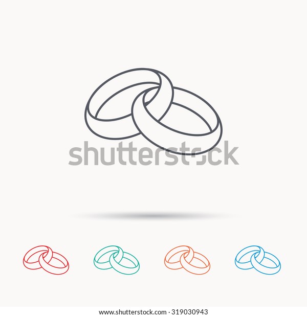 Wedding rings icon. Bride and groom\
jewelery sign. Linear icons on white background.\
Vector