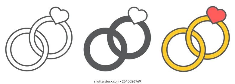 Wedding rings icon collection, valentines day and love, engagement rings sign vector set graphics, editable stroke linear icon, eps 10