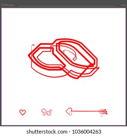 Wedding rings icon drawn in continuous line