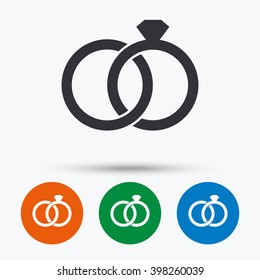 Wedding rings icon. Engagement symbol. Flat signs in circles. Round buttons for web. Vector