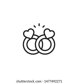 Wedding Rings Icon. Engagement vector icon. Valentine symbol : ring and heart. Trendy Flat style for graphic design, Web site, UI. EPS10. Vector illustration