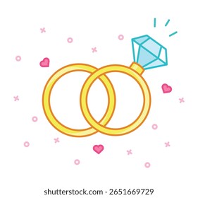 Wedding rings icon. Wedding, family, love and fidelity concept. Gold jewelry with diamond. EPS10