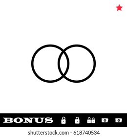Wedding rings icon flat. Black pictogram on white background. Vector illustration symbol and bonus button open and closed lock, folder, star