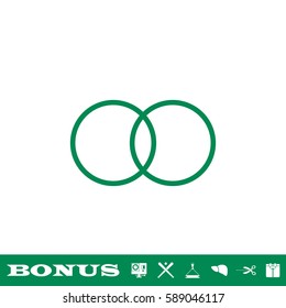 Wedding rings icon flat. Green pictogram on white background. Vector illustration symbol and bonus button