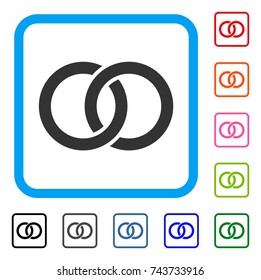 Wedding Rings icon. Flat grey iconic symbol inside a blue rounded frame. Black, gray, green, blue, red, orange color additional versions of Wedding Rings vector. Designed for web and app interfaces.