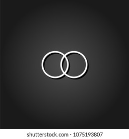 Wedding rings icon flat. Simple White pictogram on black background with shadow. Vector illustration symbol