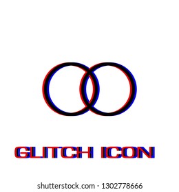 Wedding rings icon flat. Simple pictogram - Glitch effect. Vector illustration symbol