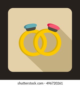 Wedding rings icon in flat style on a beige background vector illustration