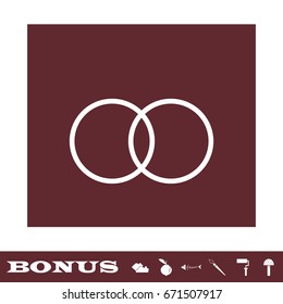 Wedding rings icon flat. White pictogram on brown background. Vector illustration symbol and bonus icons