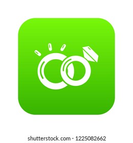 Wedding rings icon green vector isolated on white background