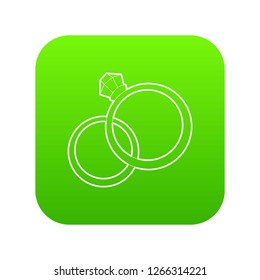 Wedding rings icon green vector isolated on white background