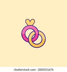 Wedding rings icon with heart, yellow and pink clip art.