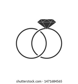 Wedding rings icon isolated. Bride and groom jewelery sign. Marriage icon. Diamond ring icon. Flat design. Vector Illustration