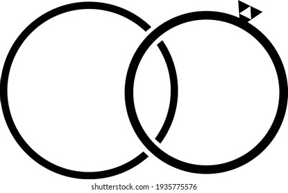 Wedding rings icon. Jewelery logo design. Black color rings with diamond symbol pictogram. Vector illustration.