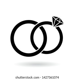 Wedding rings icon on vector white background