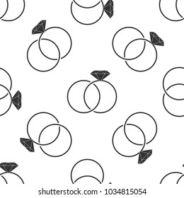 Wedding rings icon seamless pattern on white background. Bride and groom jewelery sign. Marriage icon. Diamond ring icon. Flat design. Vector Illustration