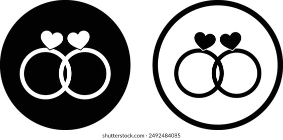 Icono de anillos de boda en dos estilos . Icono de anillo de Boda con corazón . Ilustración vectorial