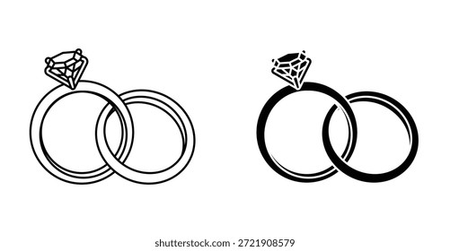 Wedding rings icon set. Wedding rings vector symbol in black filled and outlined style.