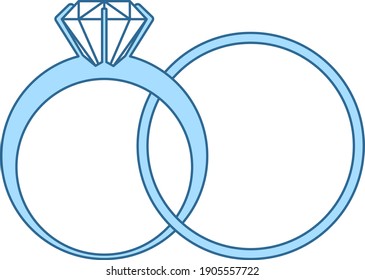 Wedding Rings Icon. Thin Line With Blue Fill Design. Vector Illustration.